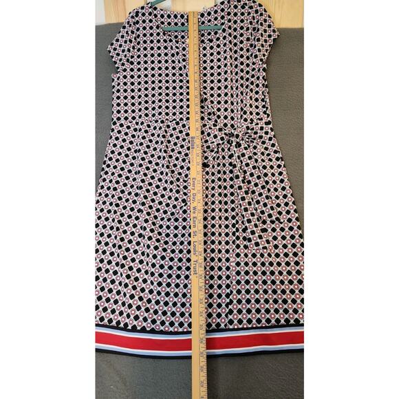 NWT Talbots Womens Faux Wrap Dress 1XP Abstract Print Midi Black Blue‎ Red White - Picture 4 of 10